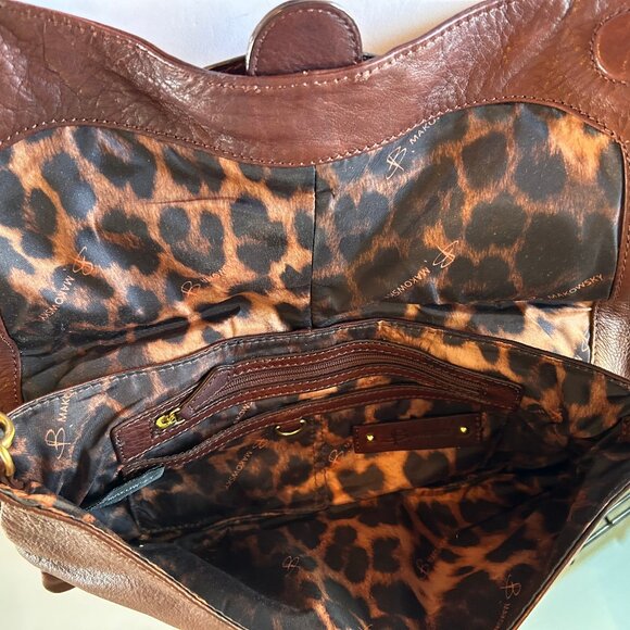 B. Makowsky Brown Leather Shoulder Bag/Clutch Gold Hardware Y2K Leopard Lined - Picture 6 of 10